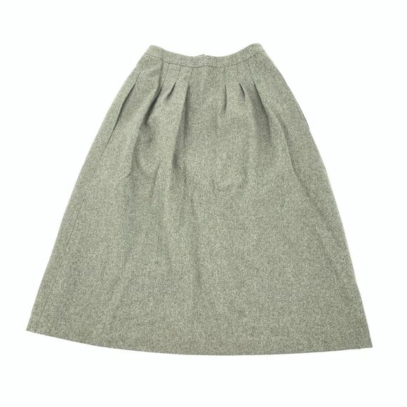 Vintage 1970s Cacharel Pleated Wool A-Line Button Front Skirt 36 US 4 Green Gray - Picture 2 of 7